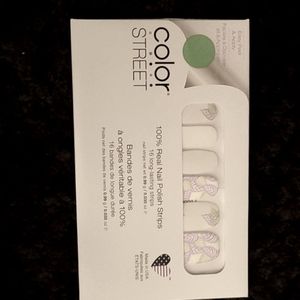 Color street designs nails white pink green yellow